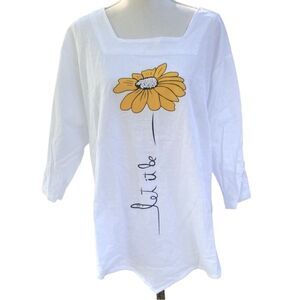 Cotton Made Casual by Humans Wm’s Sz XL White Let It Be Sunflower Shirt Blouse